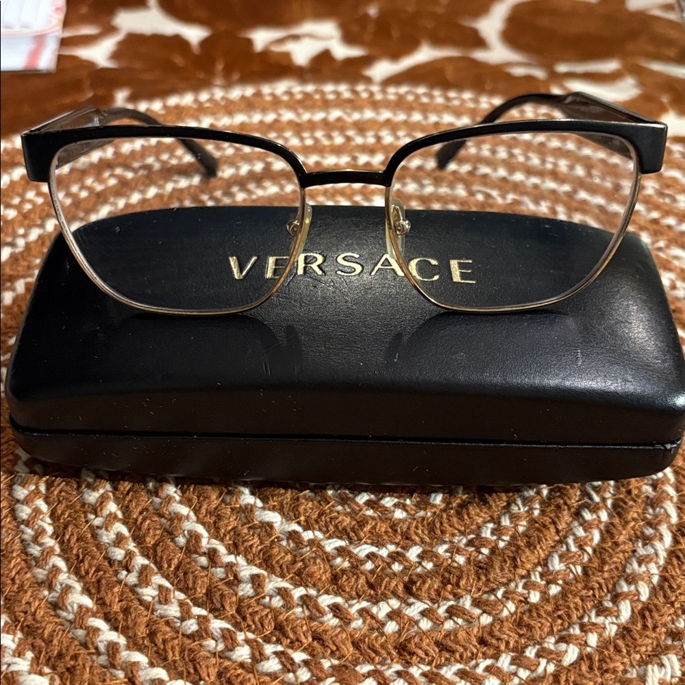 Versace Black Frame Glasses with Gold Detailing